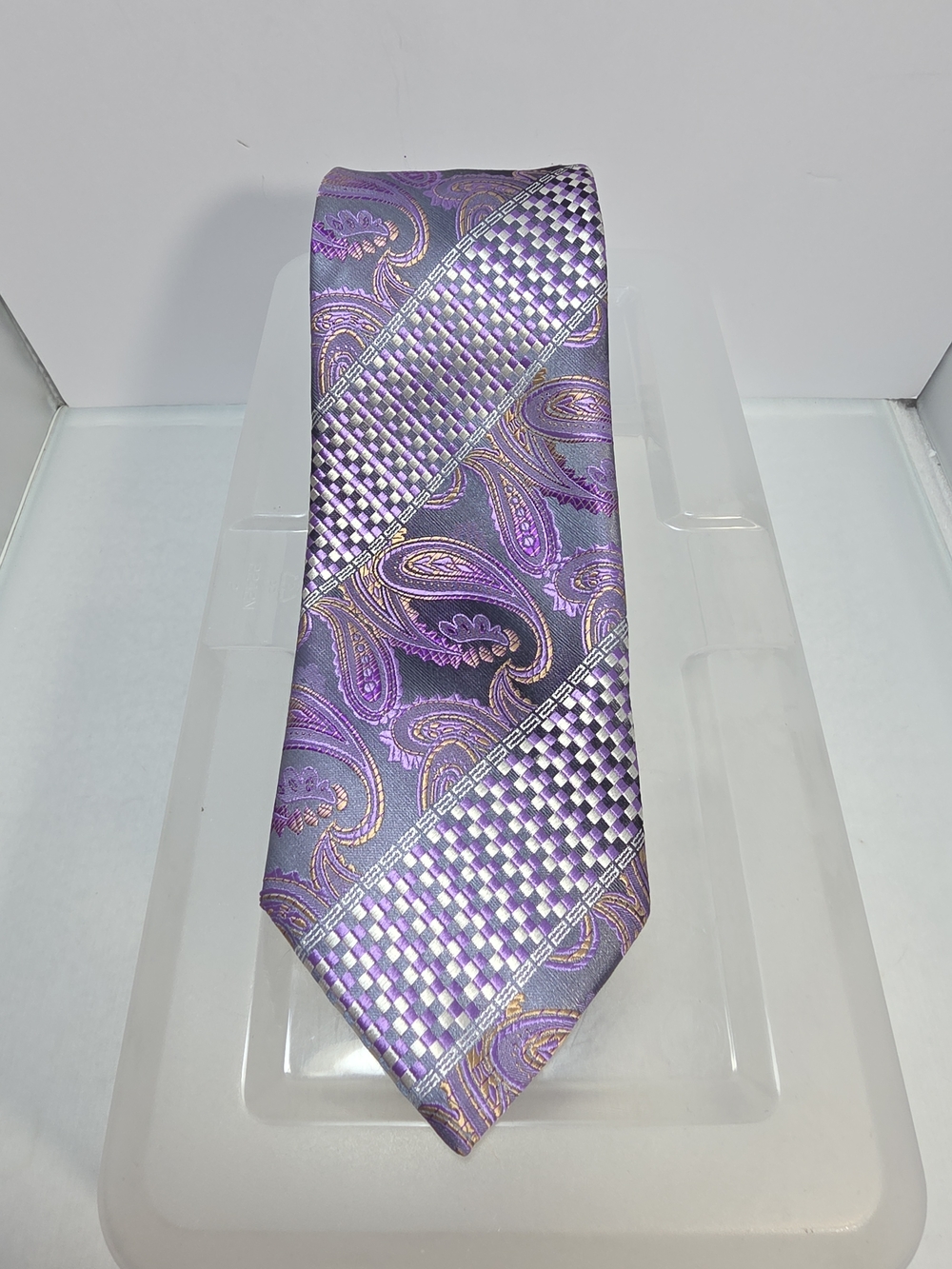 Sparks John Sparks Purple Paisley Check Silk Tie 58"